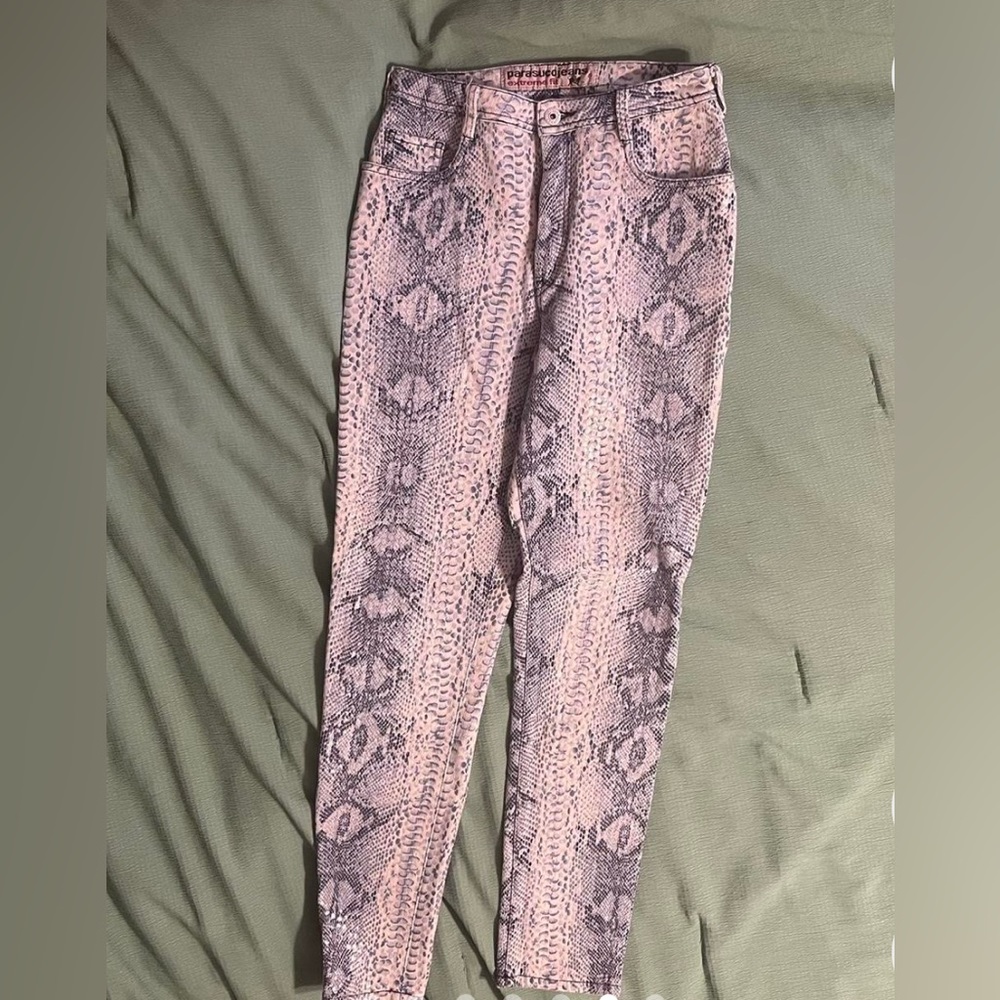 Parasuco Snake Print Jeans with Sequins, Light Denim Wash, Size 30
